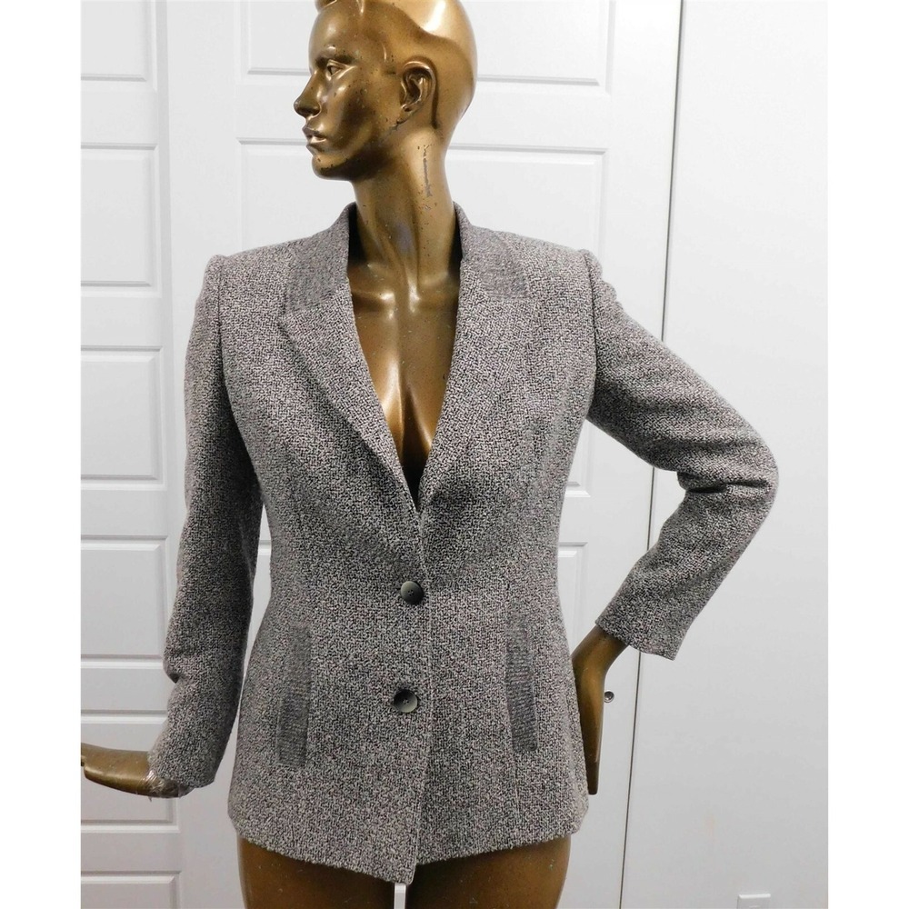 VALENTINO Miss V Black Gray Tic Weave Blazer Jacket Italy sz 8